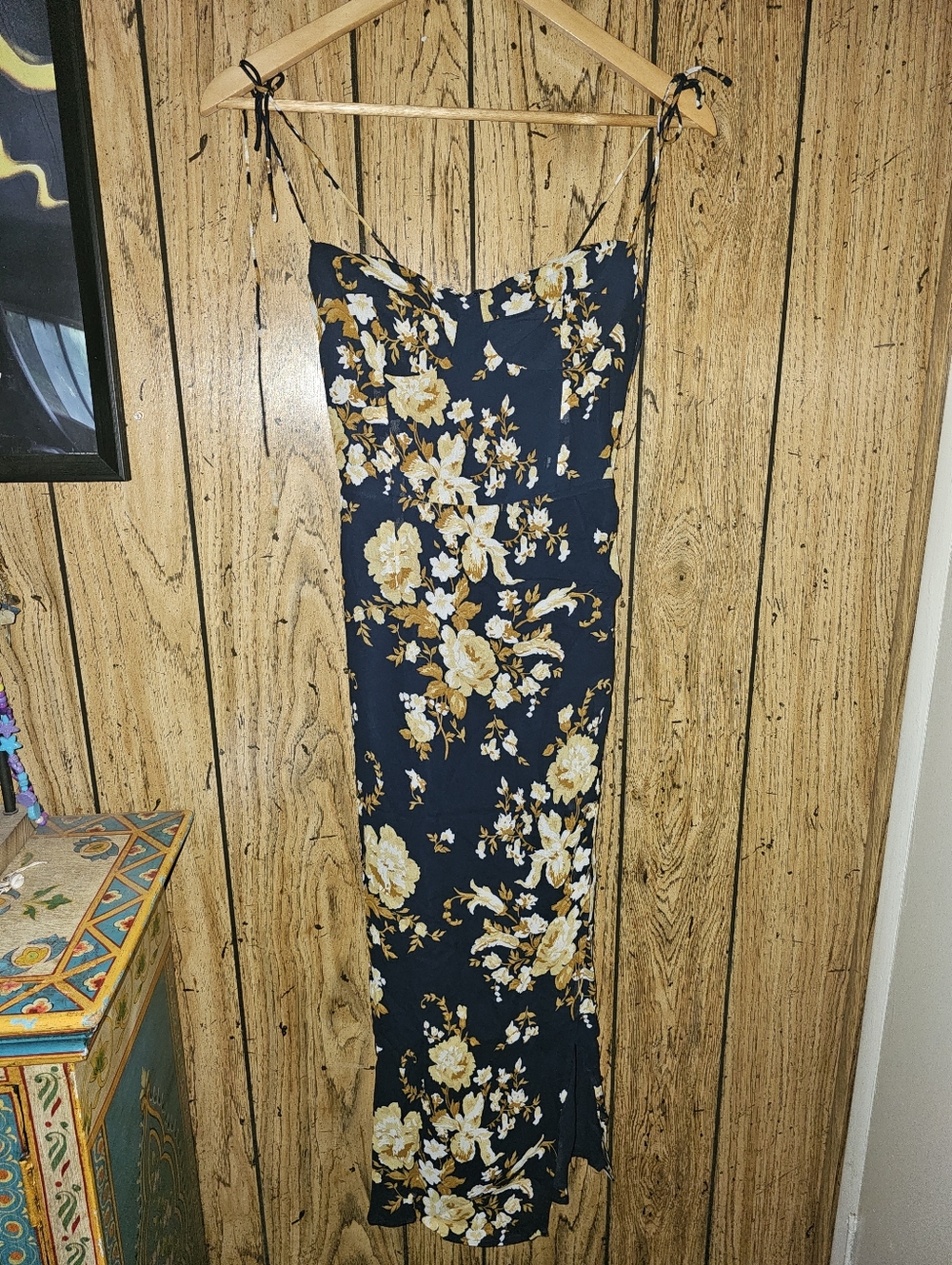 Reformation Black Floral Midi Slip Dress with Gold and Cream Blooms - Picture 5 of 11